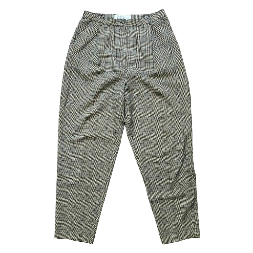 VTG 90s KAREN SCOTT High Rise Pleat Front Tapered Glen Plaid Trouser Pants SZ 8